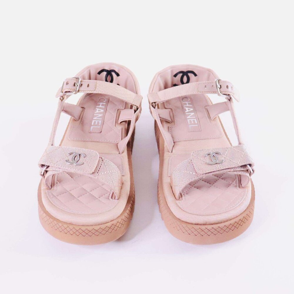 AUTHENTIC CHANEL LAMBSKIN LOGO PLATFORM SANDAL